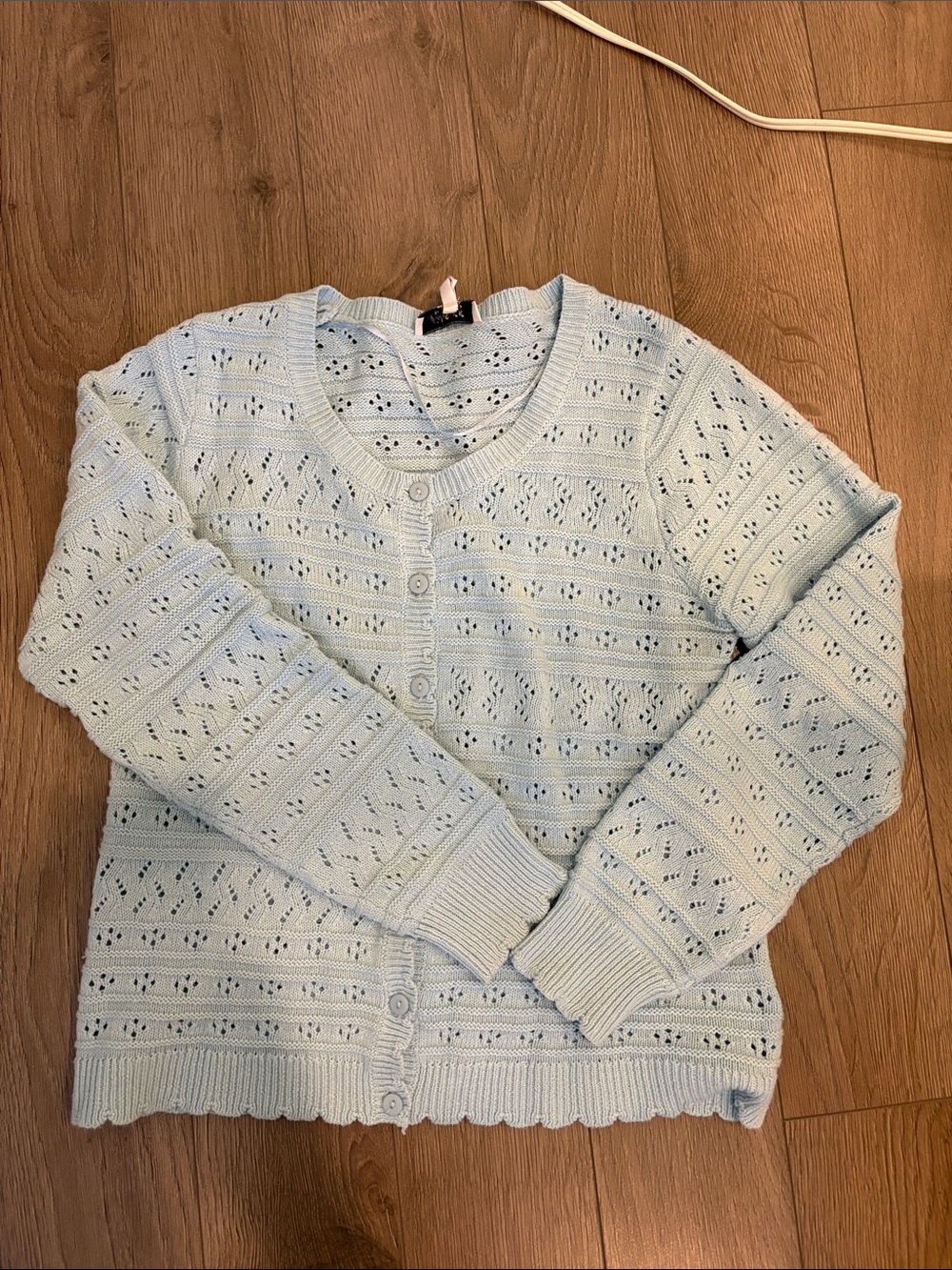 Simons Pale Blue Eyelet Knit Button-Front Cardigan